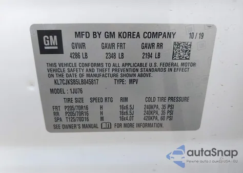 2020 Chevrolet Trax Fwd Ls from USA, damaged, VIN KL7CJKSB5LB045817